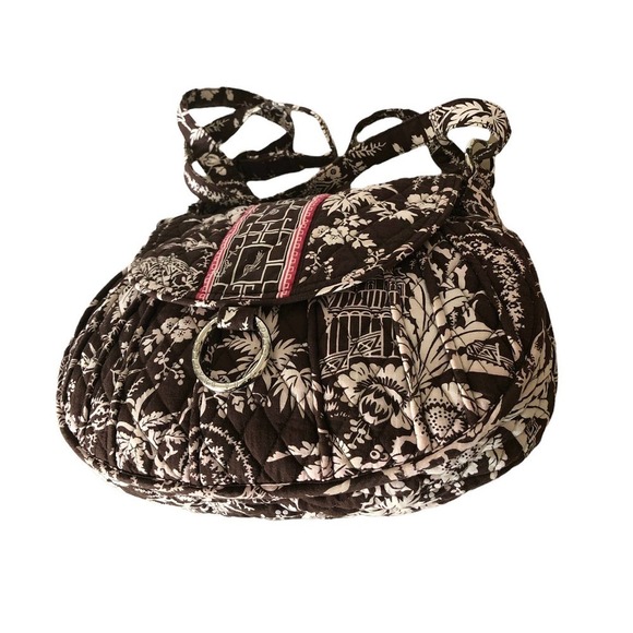 Vera Bradley Large Imperial Toile Brown & Pink Oriental Design Handbag 13X9 X4.5 - Picture 2 of 10